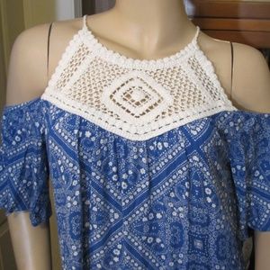 Speechless Blue Rayon Dress with Crochet Detail L
